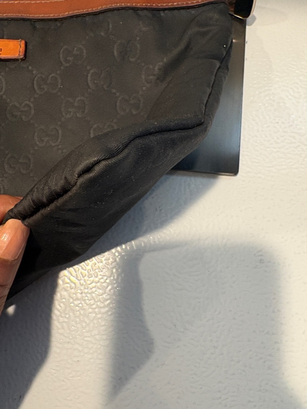 Pre- Owned Gucci Nylon Pouch with Brown Leather Trim - Picture 7 of 10